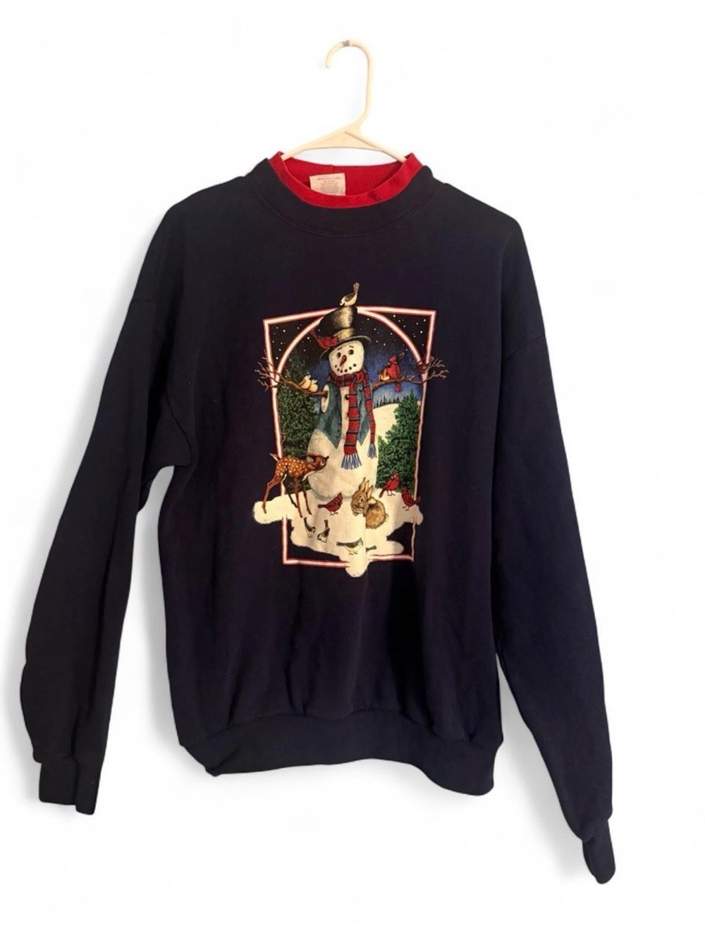 Artisan Black Crewneck Sweater with Festive Snowman Graphic